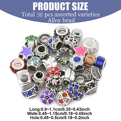 30Pcs 10 Styles Alloy European Beads MPDL-YW0001-03-1