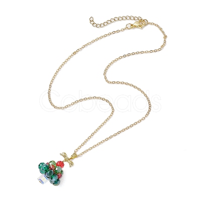 Christmas Tree Glass Beaded Pendant Necklaces X1-NJEW-TA00174-1