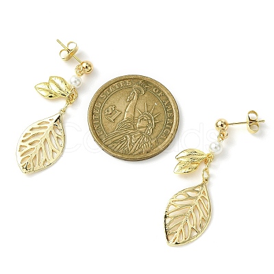 Hollow Leaf Brass Dangle Stud Earrings EJEW-TA00372-1