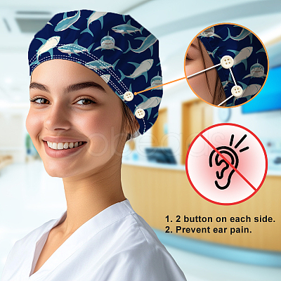Cotton Adjustable Printed Bouffant Hats Working Caps for Women Men AJEW-WH0677-004-1