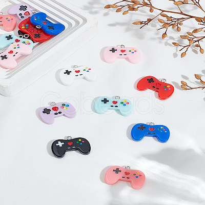 16Pcs 8 Colors Resin with Iron Pendants RESI-LP0001-70-1