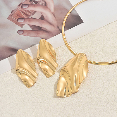 Iron Leaf Pendant Choker & Stud Earring Sets for Women HA2719-1