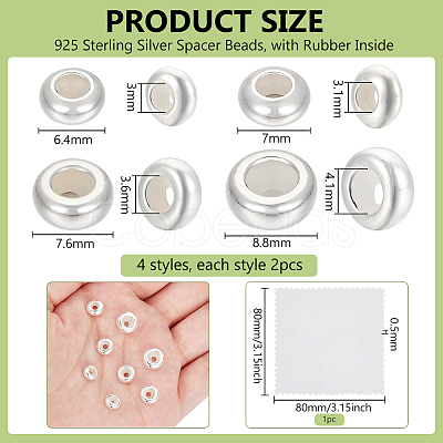 8Pcs 4 Styles 925 Sterling Silver Spacer Beads STER-BC0002-46-1