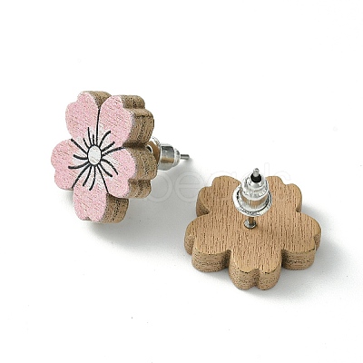 Poplar Wood Stud Earrings EJEW-G376-01B-1