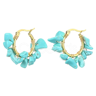 Synthetic Turquoise Chips Braided Hoop Earrings EJEW-JE04940-25-1