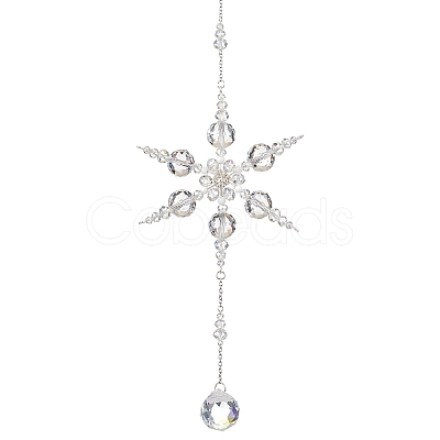 Glass Snowflake Pendant Decorations HJEW-TA00237-1