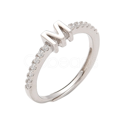 S925 Sterling Silver Adjustable Letter Rings for Women RJEW-M068-01P-M-1