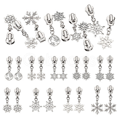 18Pcs 9 Styles Alloy Replacement Zipper Head with Snowflake Tibetan Style Alloy Pendants PALLOY-TAC0158-1