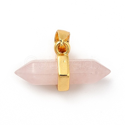 Natural Rose Quartz Double Terminal Pointed Pendants G-P481-01G-04-1