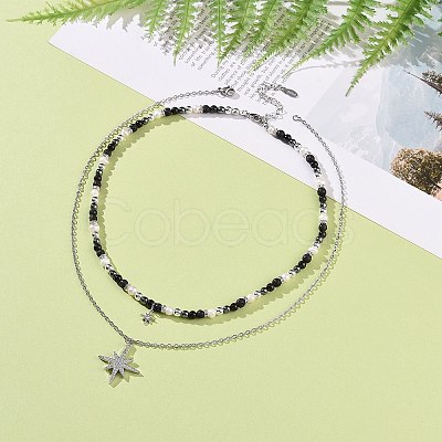 Clear Cubic Zirconia Star Pendant Necklaces Set NJEW-JN04150-1