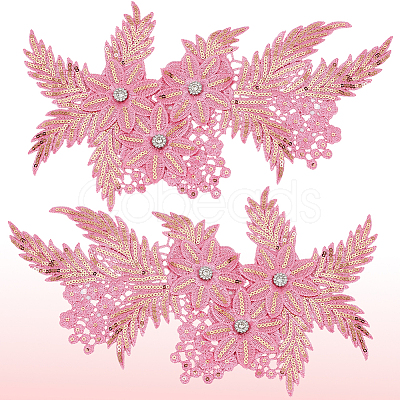 4Pcs Flower & Leaf Polyester and Plastic Applqiues PATC-CY0001-49B-1
