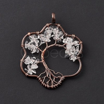 Flower Natural Quartz Crystal Copper Wire Wrapped Chip Big Pendants G-E195-12R-02-1