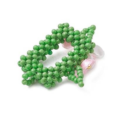 Beaded Rectangle with Flower Charms PALLOY-MZ01144-01-1