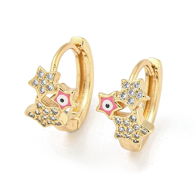 Star with Evil Eye Golden Brass Hoop Earrings EJEW-L269-084G-02-1