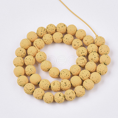 Spray Painted Natural Lava Rock Beads Strands G-N0324-D-07-1