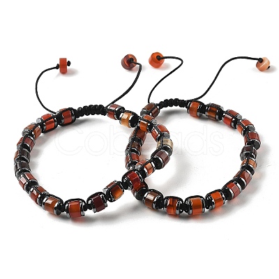 Adjustable Natural Carnelian and Non-magnetic Synthetic Hematite Braided Bead Bracelets BJEW-Z090-01D-1