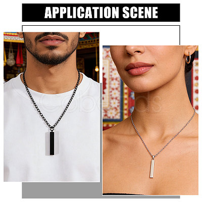 201 Stainless Steel/Brass Coated Iron Rectangle Pendant Necklace NJEW-CO0001-01-1