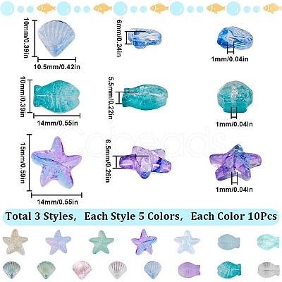 150Pcs 15 Style Transparent Spray Painted Glass Beads GLAA-SC0001-92-1