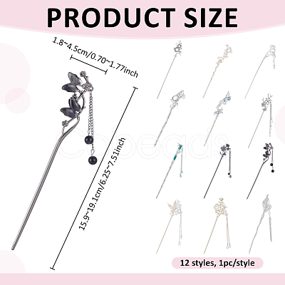 12Pcs 12 Styles Alloy Flower Butterfly Hair Sticks OHAR-PH0001-37-1