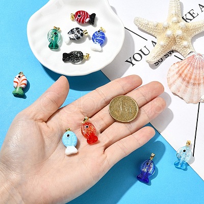 5Pcs 5 Colors Handmade Dichroic Foil Lampwork Pendants DICH-YW0001-01-1