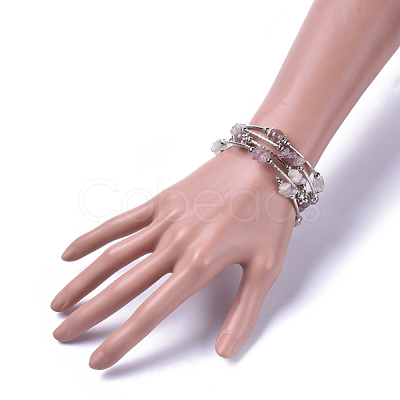 Five Loops Natural Strawberry Quartz & Moonstone Wrap Bracelets BJEW-JB04488-03-1