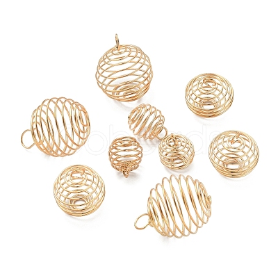 30Pcs 3 Style Iron Wire Spiral Bead Cage Pendants IFIN-YW0001-23KC-1