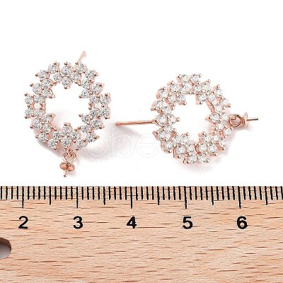 Donut 925 Sterling Silver Cubic Zirconia Stud Earring Findings EJEW-B038-16RG-1