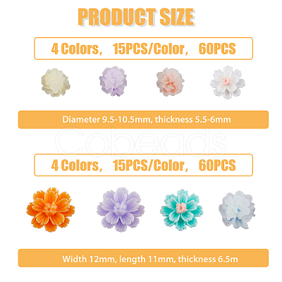 120Pcs 8 Styles Flower Resin Cabochons MRMJ-FH0001-30-1