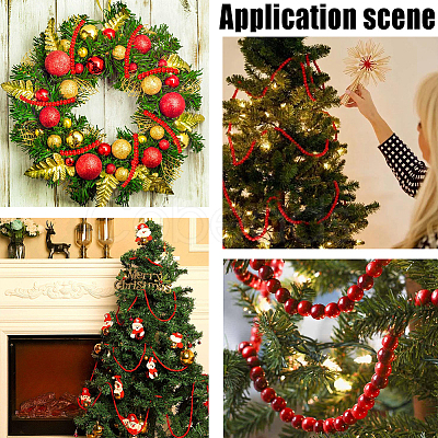 Wood Round Beads Pendant Decorations for Christmas Decorations HJEW-WH20003-49A-1