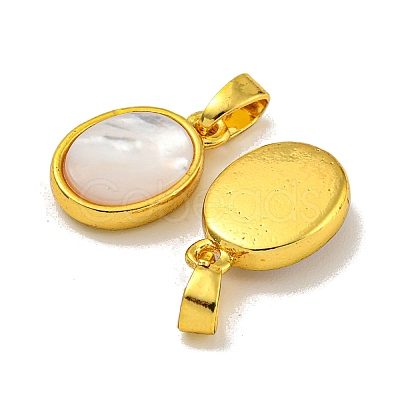 Rack Plating Brass Pave Natural White Shell Oval Charms KK-U025-07G-01-1