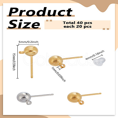 40Pcs 2 Colors Brass Ball Post Ear Studs KK-LP0001-79-1