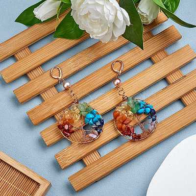 6Pcs 3 Styles Natural Gmestone Copper Wire Big Pendants FIND-SZ0002-72-1