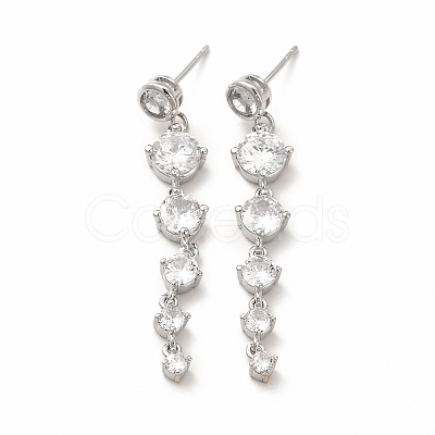 Brass Cubic Zirconia Dangle Stud Earrings for Women EJEW-H091-08-1