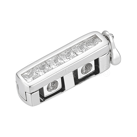 1Pc 925 Sterling Silver Micro Pave Clear Cubic Zirconia Fold Over Clasps STER-BC0003-25-1