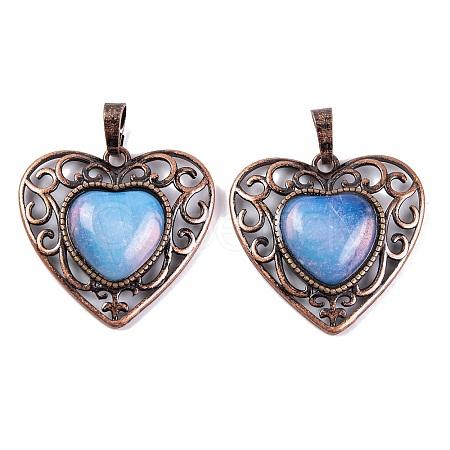 Synthetic Opalite Peach Love Heart Pendants G-G158-01-10-1