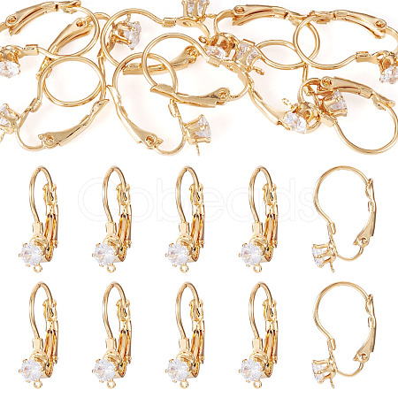 10Pcs Brass Micro Pave Clear Cubic Zirconia Leverback Earring Findings KK-TADJ0001-20A-1