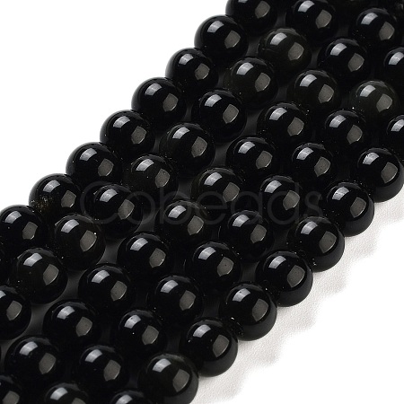 Natural Obsidian Bead Strands G-R173-6mm-02-1