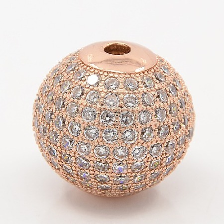 CZ Jewelry Findings Brass Micro Pave Cubic Zirconia Round Beads ZIRC-M015-08RG-NR-1
