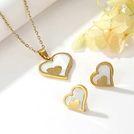 304 Stainless Steel & Acrylic Stud Earrings & Pendant Necklaces Sets FS-WGD84E7-02-1
