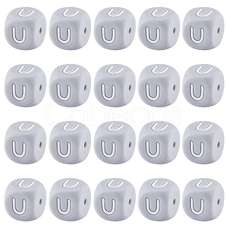 20Pcs Grey Cube Letter Silicone Beads 12x12x12mm Square Dice Alphabet Beads with 2mm Hole Spacer Loose Letter Beads for Bracelet Necklace Jewelry Making JX436U-1