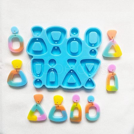 Trapezoid & Triangle & Flat Round Shape DIY Pendant Silicone Molds DIY-M048-04-1