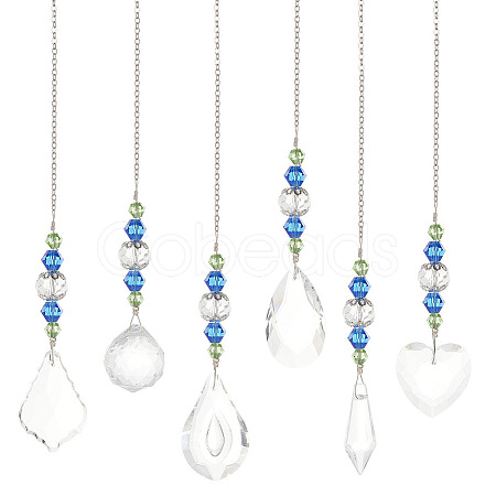 AHADERMAKER 6Pcs 6 Style Transparent Glass Pendant Decorations HJEW-GA0001-43-1