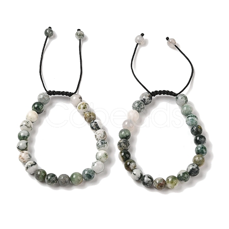 8mm Round Natural Tree Agate Braided Bead Bracelets BJEW-C067-01B-01-1