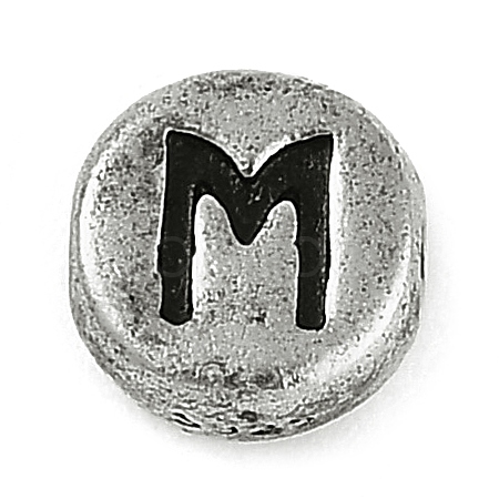 925 Sterling Silver Flat Round with Letter Beads STER-G044-01AS-M-1
