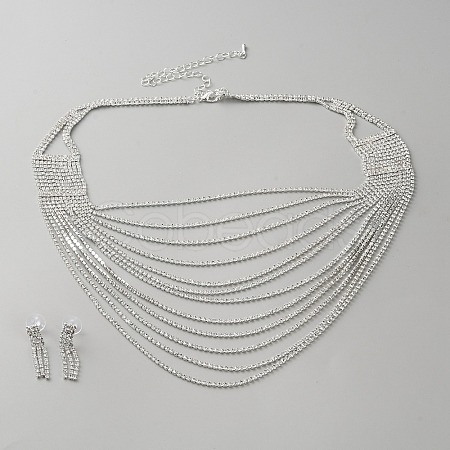 Alloy Rhinestones Stud Earrings & Multilayer Necklaces Sets for Women AJEW-WH0704-001S-1