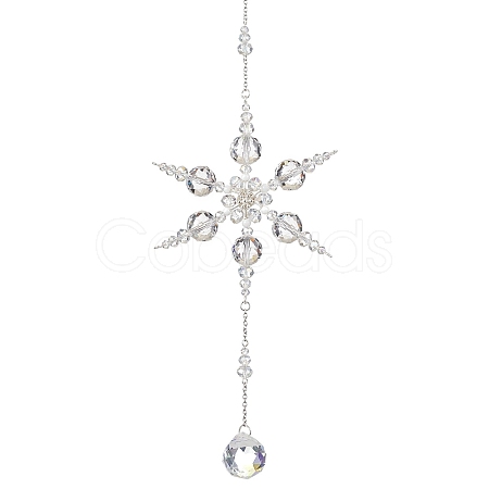 Glass Snowflake Pendant Decorations HJEW-TA00237-1