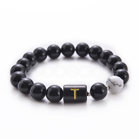 10MM Natural Black Onyx(Dyed & Heated) and Howlite Beaded Stretch Bracelets RH2290-20-1