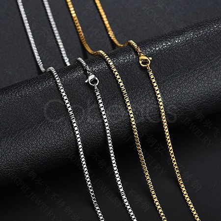 Stainless Steel Box Chain Necklace NJEW-YWC0001-02G-02-1