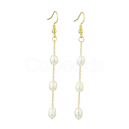 Natural Cultured Freshwater Pearl Beads & Brass Dangle Earrings for Women EJEW-TA00554-1