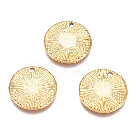 Textured Flat Round 304 Stainless Steel Pendants STAS-G218-06G-1